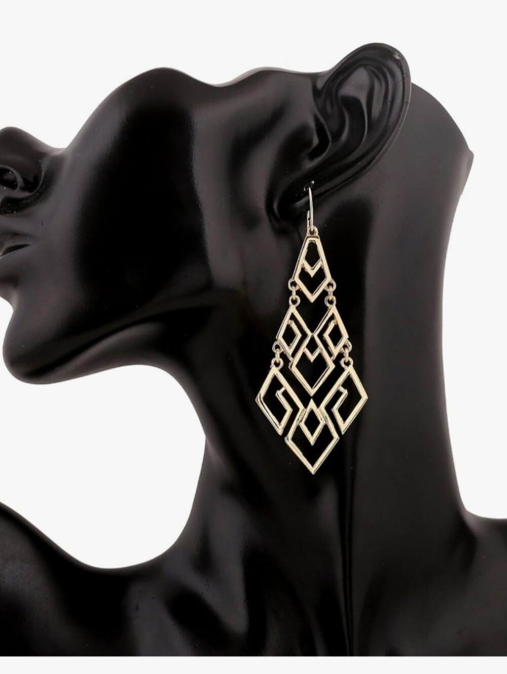 Gold Plated Cutout Tiered Geometric Chandelier Drop Earrings Party Prom Wedding